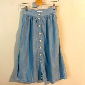 Button front, cotton blend midi skirt